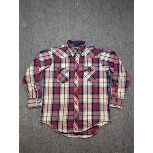 Vintage Wrangler Flannel‎ Pearl Snap Western Plaid XL 18 Xlong Tails Heavyweight